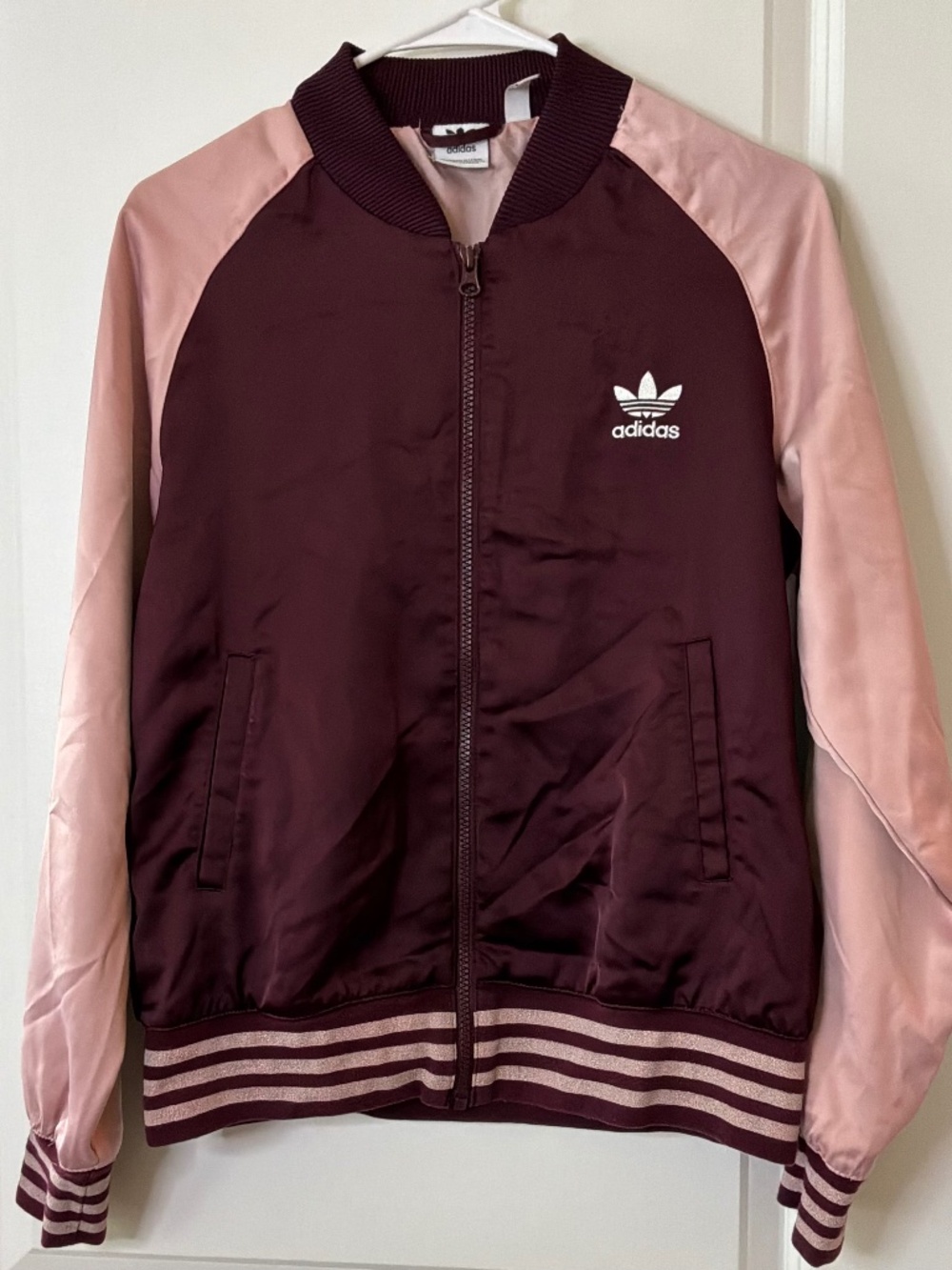 Adidas Originals Burgundy & Pink Satin Bomber Jacket